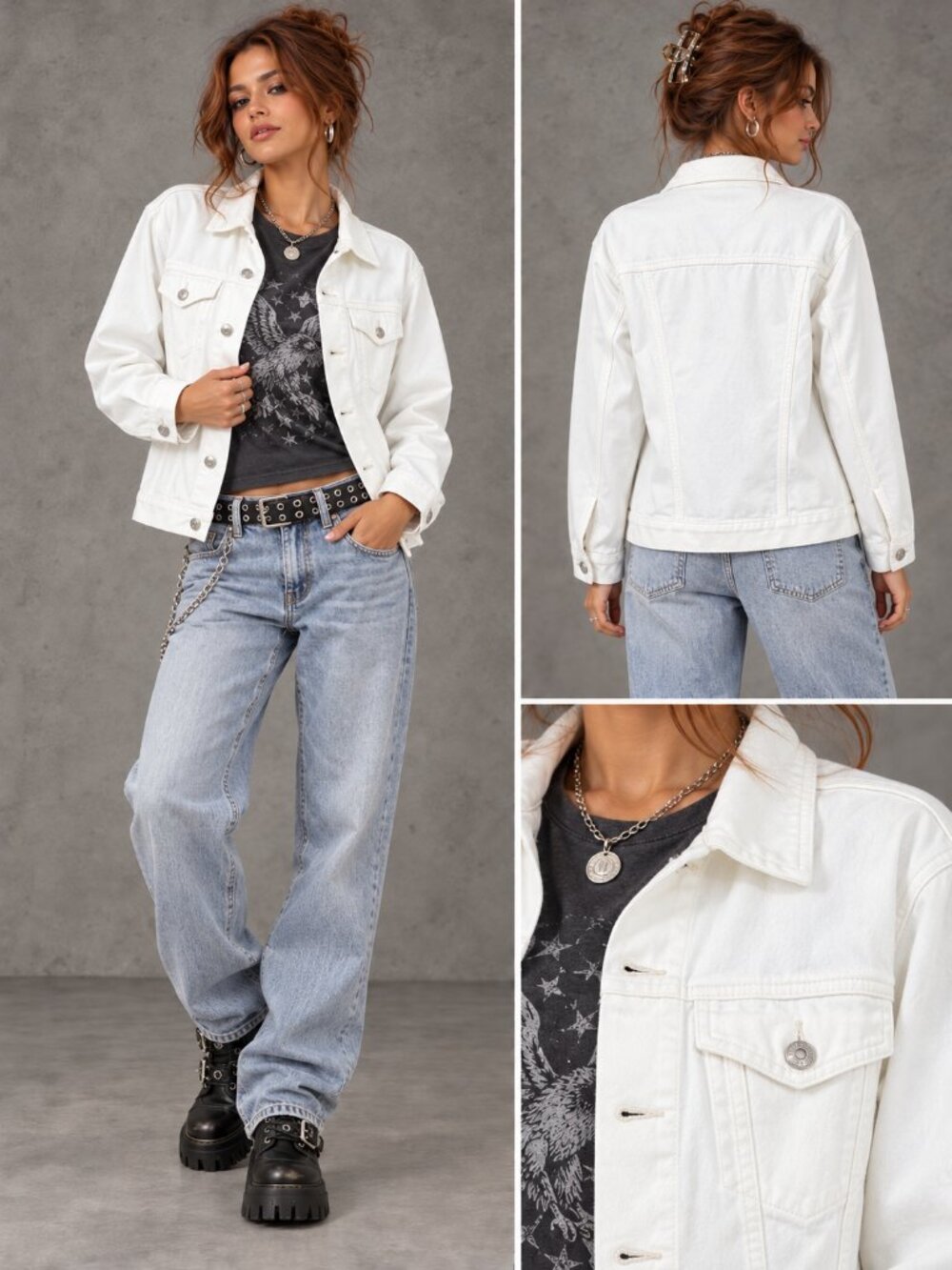 Princess Polly Kaleena Ivory Button Front Relaxed Denim Jacket US 2 NWT